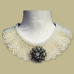 Vintage Crystal Brooch Amrita Singh Pearl Collar Necklace Set